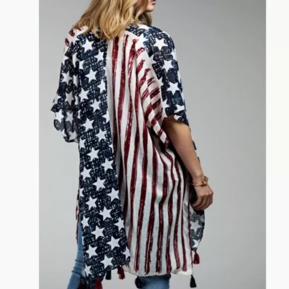 SOLD OUT American Flag Tassel Fringe Kimono Wrap - Picture 2 of 5